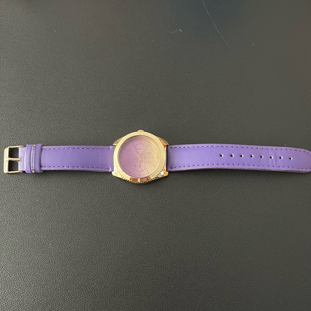 Purple and gold imitation leather watch